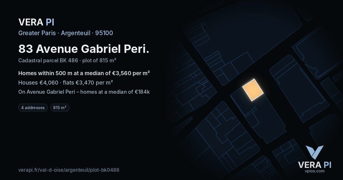 83 Avenue Gabriel Peri, Argenteuil at night – the plot lit, the parcels around coloured by the prices near them