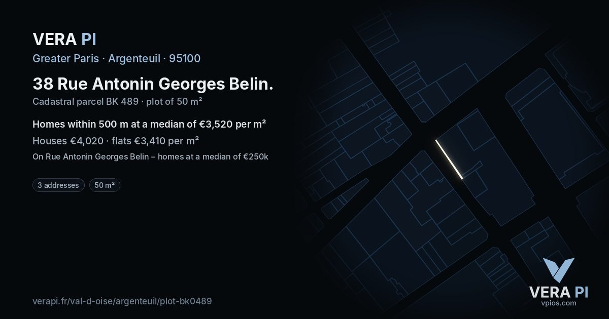 38 Rue Antonin Georges Belin, Argenteuil at night – the plot lit, the parcels around coloured by the prices near them