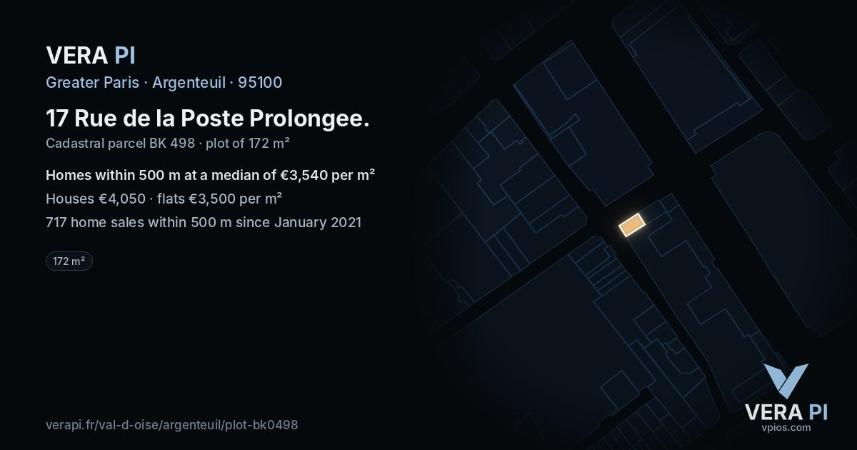 17 Rue de la Poste Prolongee, Argenteuil at night – the plot lit, the parcels around coloured by the prices near them