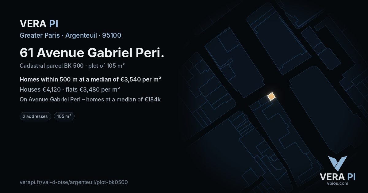 61 Avenue Gabriel Peri, Argenteuil at night – the plot lit, the parcels around coloured by the prices near them