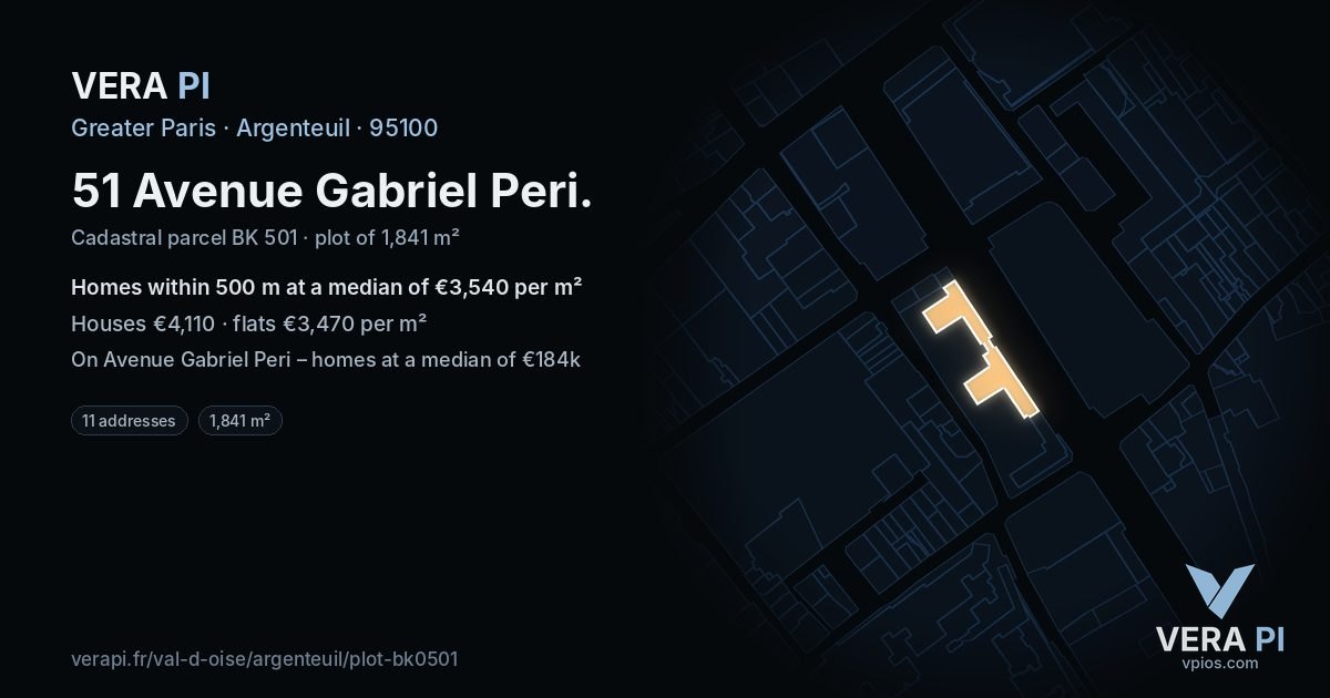 51 Avenue Gabriel Peri, Argenteuil at night – the plot lit, the parcels around coloured by the prices near them