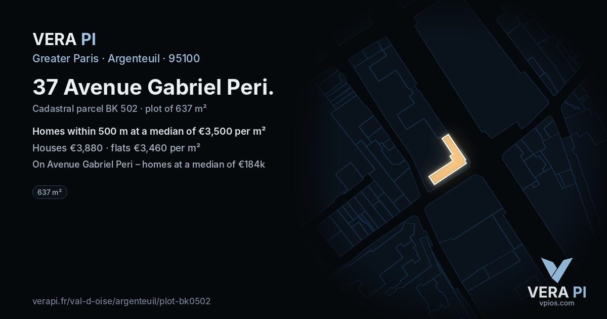 37 Avenue Gabriel Peri, Argenteuil at night – the plot lit, the parcels around coloured by the prices near them