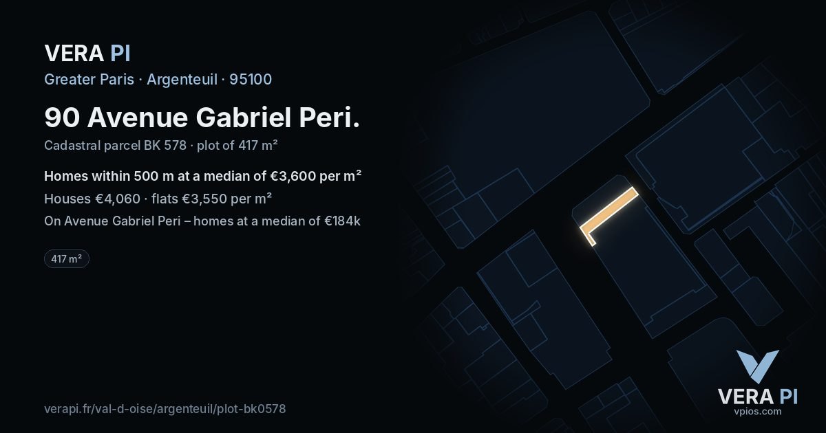 90 Avenue Gabriel Peri, Argenteuil at night – the plot lit, the parcels around coloured by the prices near them