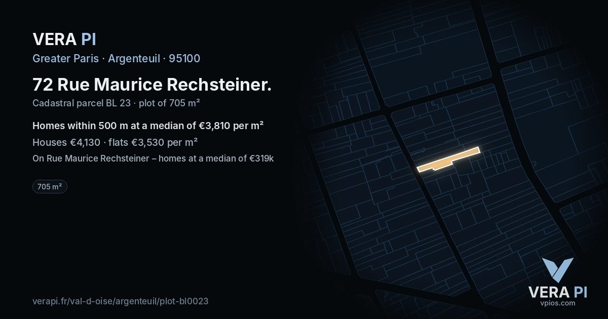 72 Rue Maurice Rechsteiner, Argenteuil at night – the plot lit, the parcels around coloured by the prices near them