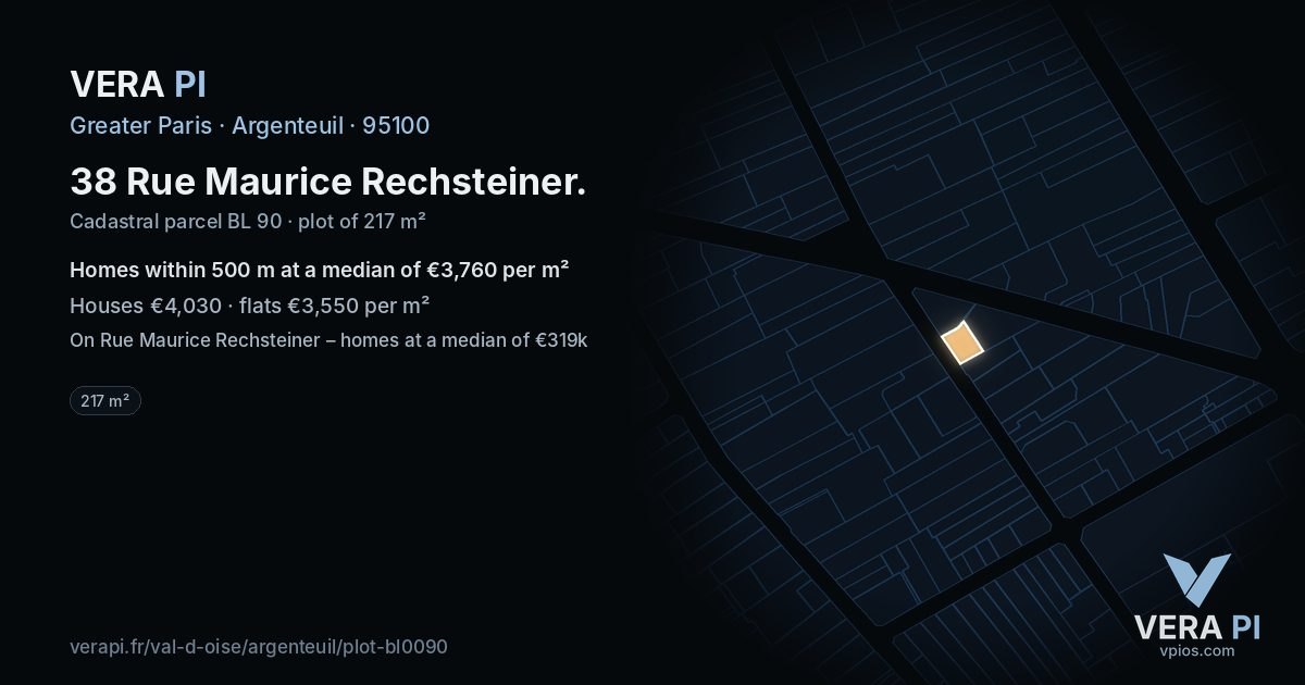 38 Rue Maurice Rechsteiner, Argenteuil at night – the plot lit, the parcels around coloured by the prices near them