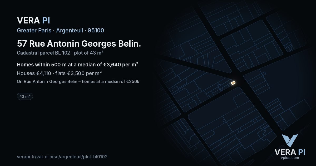 57 Rue Antonin Georges Belin, Argenteuil at night – the plot lit, the parcels around coloured by the prices near them