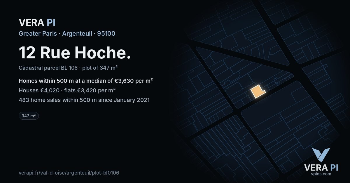 12 Rue Hoche, Argenteuil at night – the plot lit, the parcels around coloured by the prices near them
