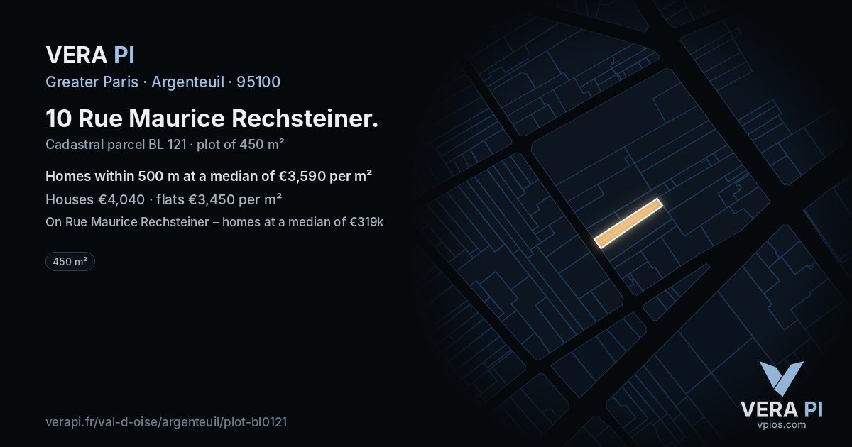 10 Rue Maurice Rechsteiner, Argenteuil at night – the plot lit, the parcels around coloured by the prices near them