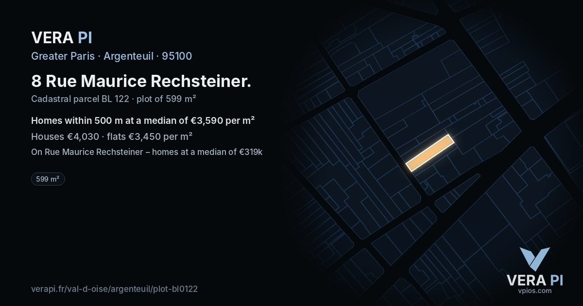8 Rue Maurice Rechsteiner, Argenteuil at night – the plot lit, the parcels around coloured by the prices near them