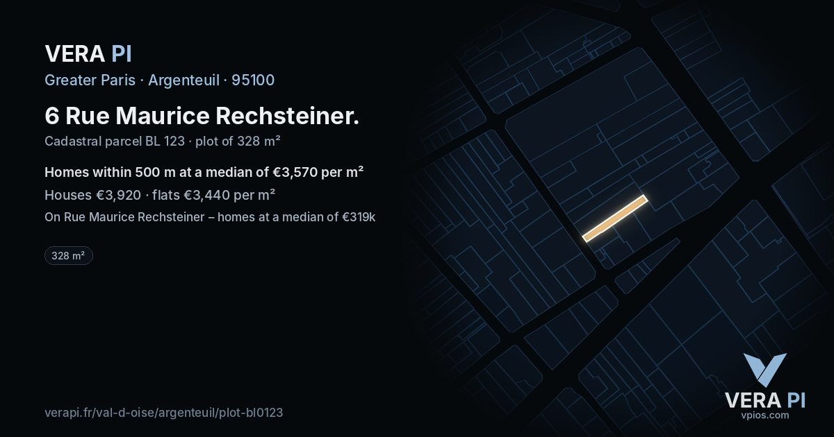 6 Rue Maurice Rechsteiner, Argenteuil at night – the plot lit, the parcels around coloured by the prices near them