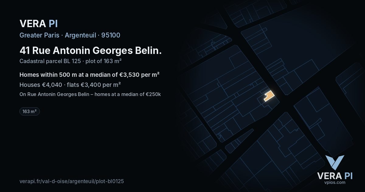 41 Rue Antonin Georges Belin, Argenteuil at night – the plot lit, the parcels around coloured by the prices near them