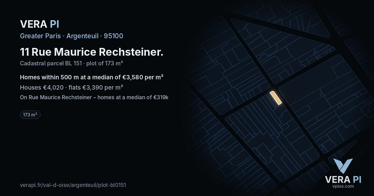 11 Rue Maurice Rechsteiner, Argenteuil at night – the plot lit, the parcels around coloured by the prices near them