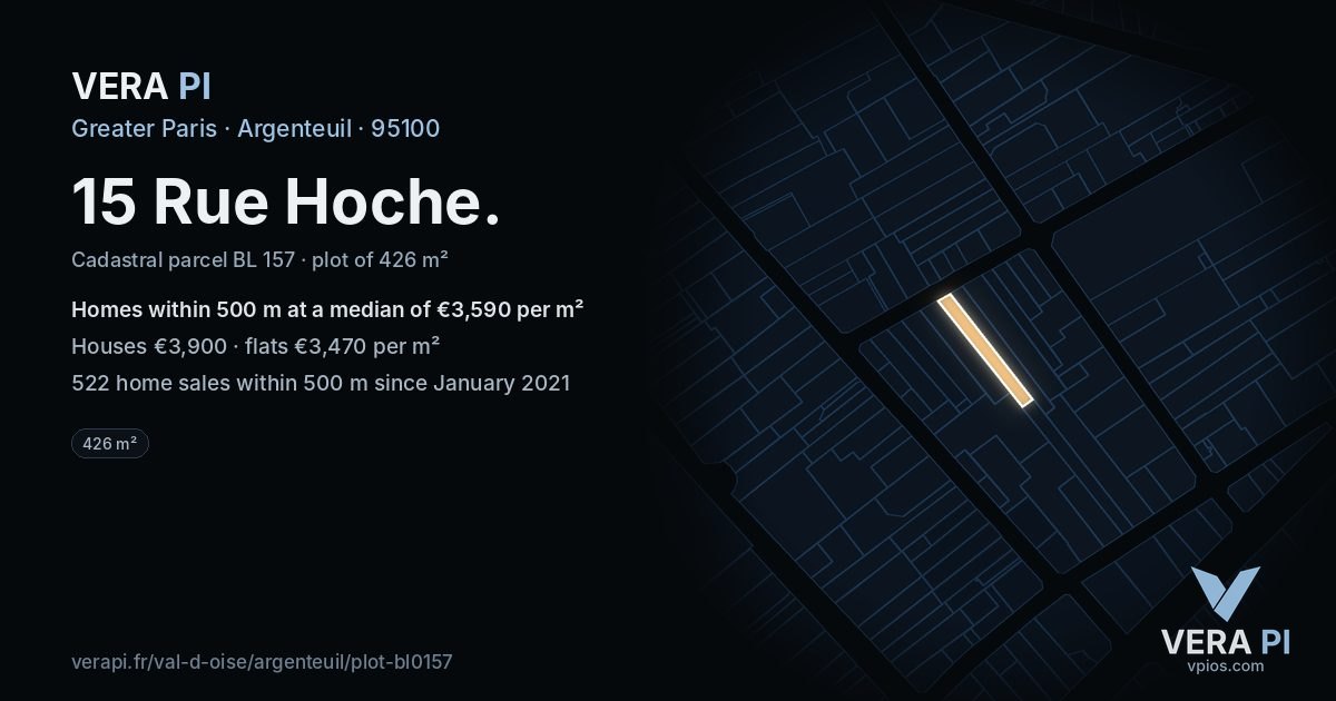 15 Rue Hoche, Argenteuil at night – the plot lit, the parcels around coloured by the prices near them