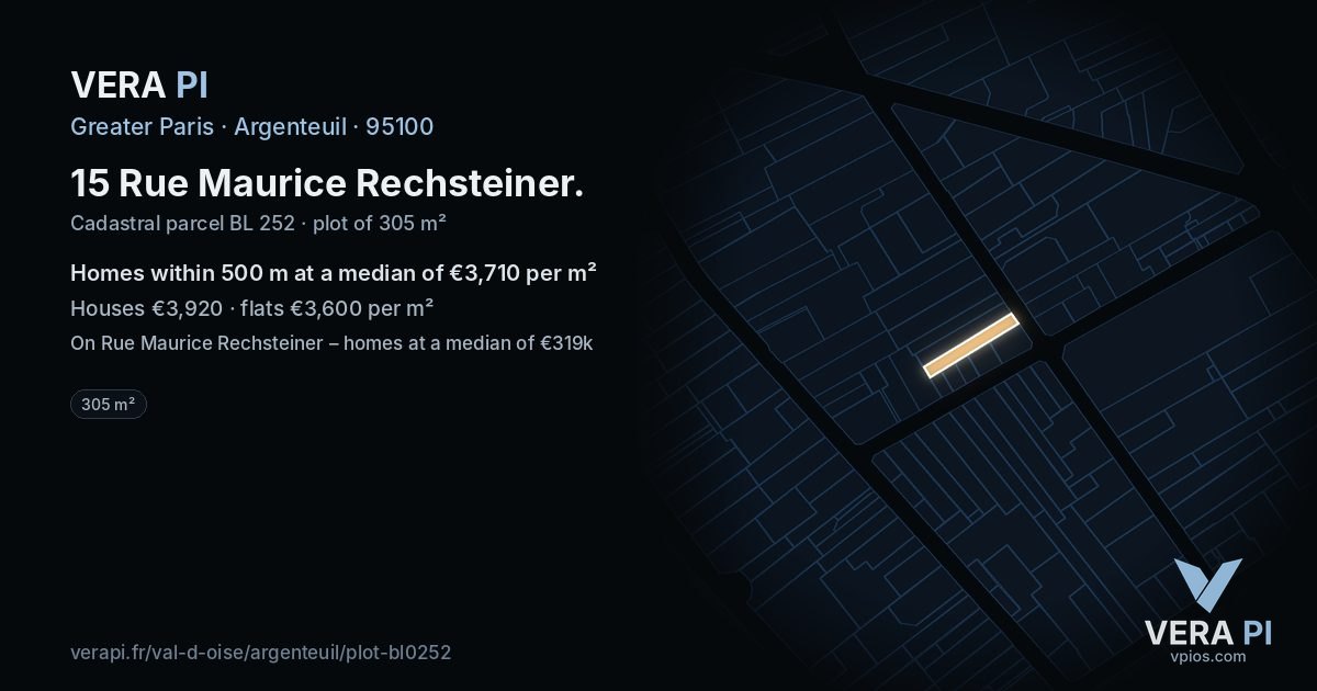 15 Rue Maurice Rechsteiner, Argenteuil at night – the plot lit, the parcels around coloured by the prices near them