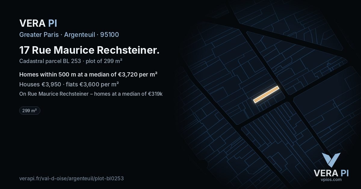 17 Rue Maurice Rechsteiner, Argenteuil at night – the plot lit, the parcels around coloured by the prices near them