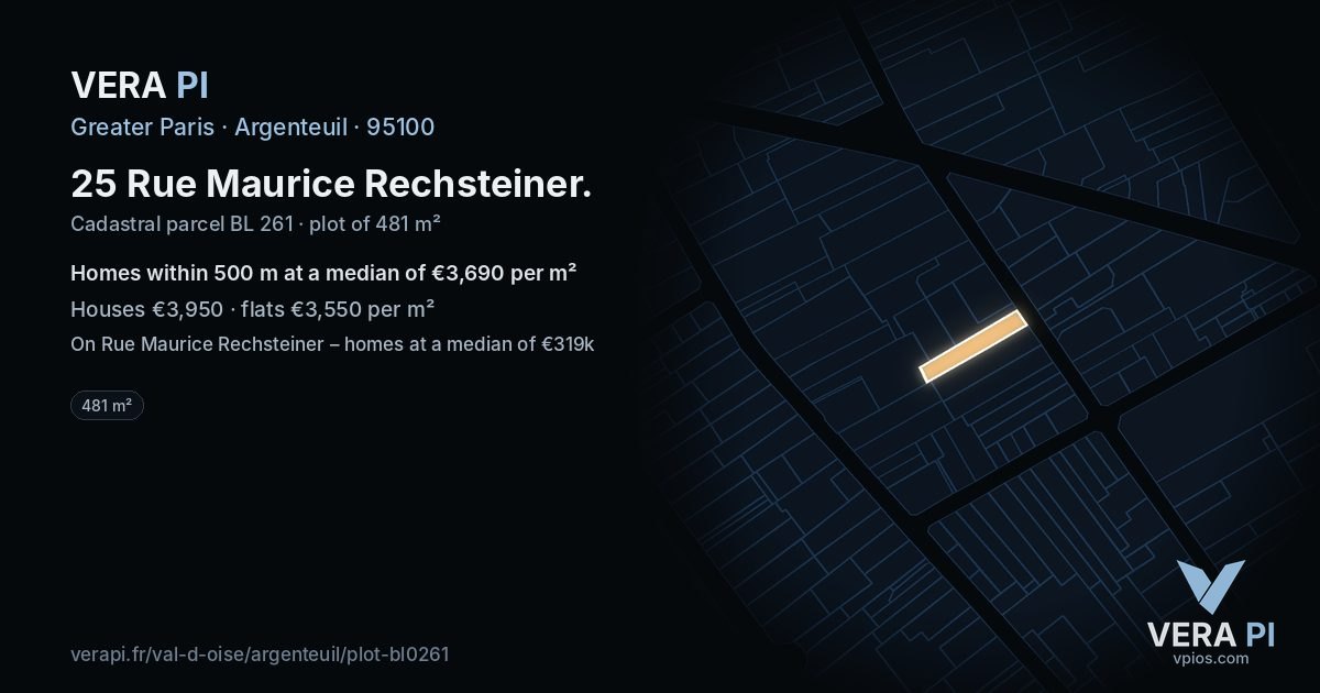 25 Rue Maurice Rechsteiner, Argenteuil at night – the plot lit, the parcels around coloured by the prices near them