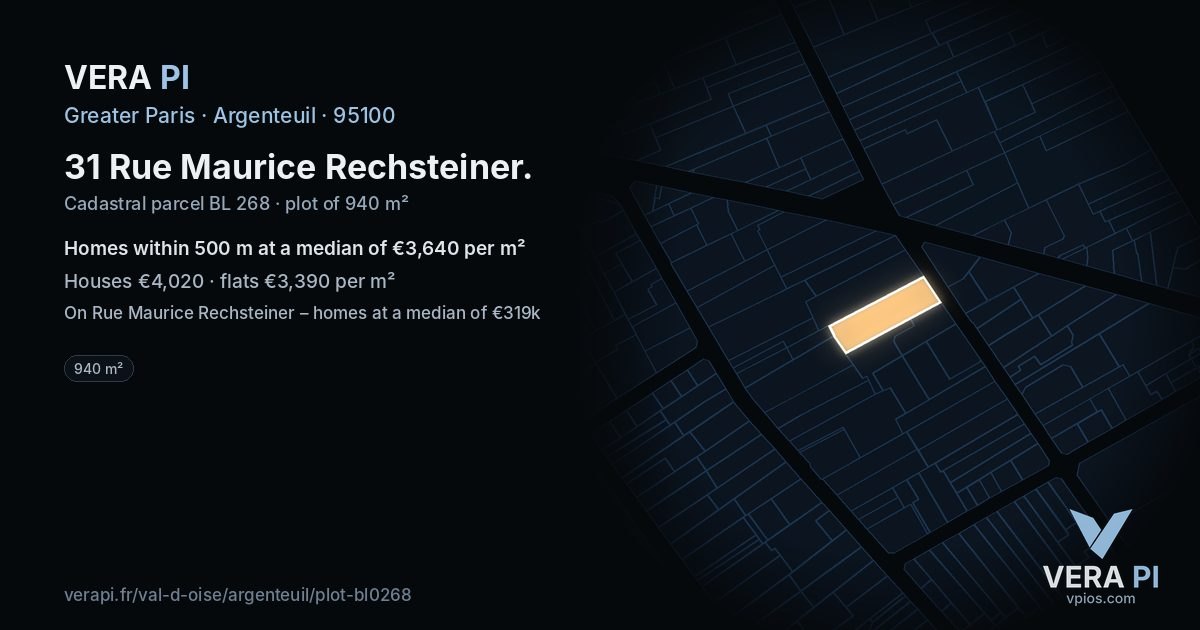 31 Rue Maurice Rechsteiner, Argenteuil at night – the plot lit, the parcels around coloured by the prices near them