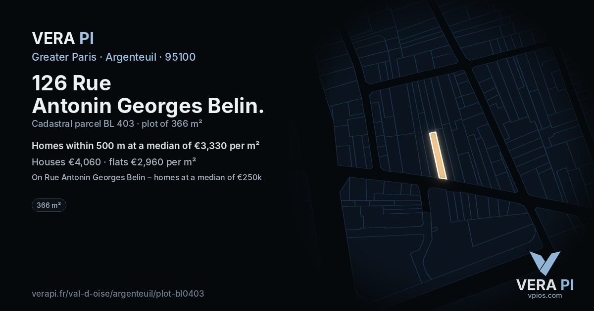 126 Rue Antonin Georges Belin, Argenteuil at night – the plot lit, the parcels around coloured by the prices near them
