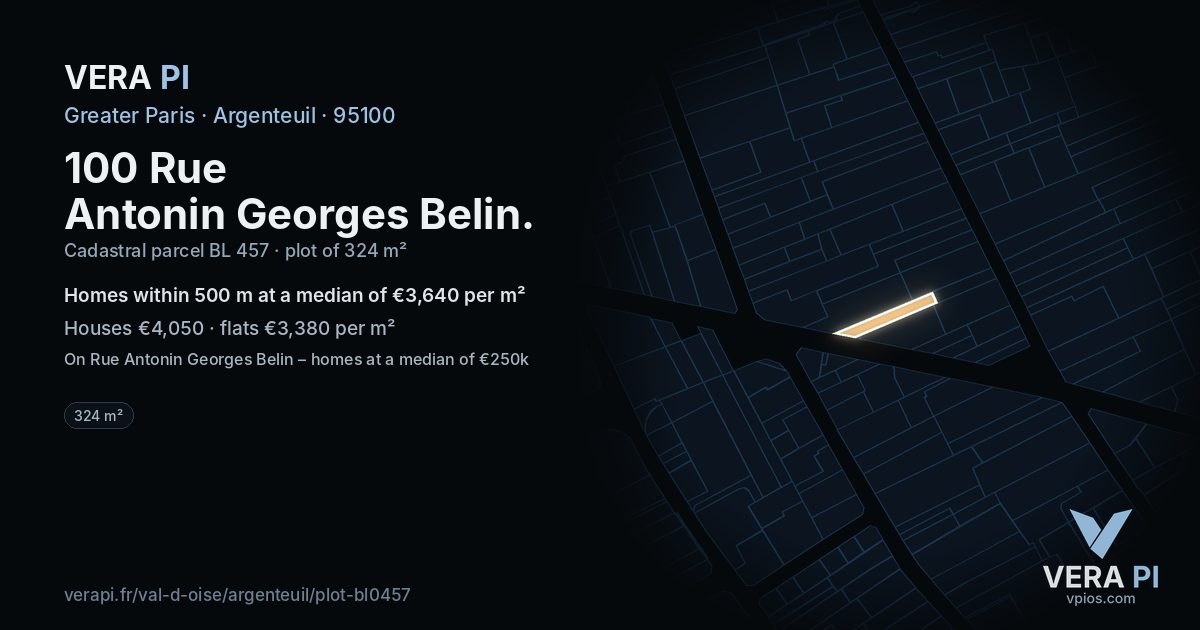 100 Rue Antonin Georges Belin, Argenteuil at night – the plot lit, the parcels around coloured by the prices near them