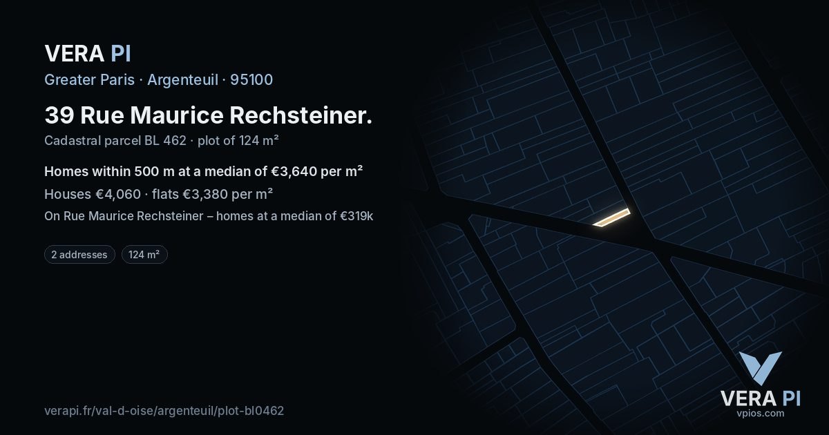 39 Rue Maurice Rechsteiner, Argenteuil at night – the plot lit, the parcels around coloured by the prices near them