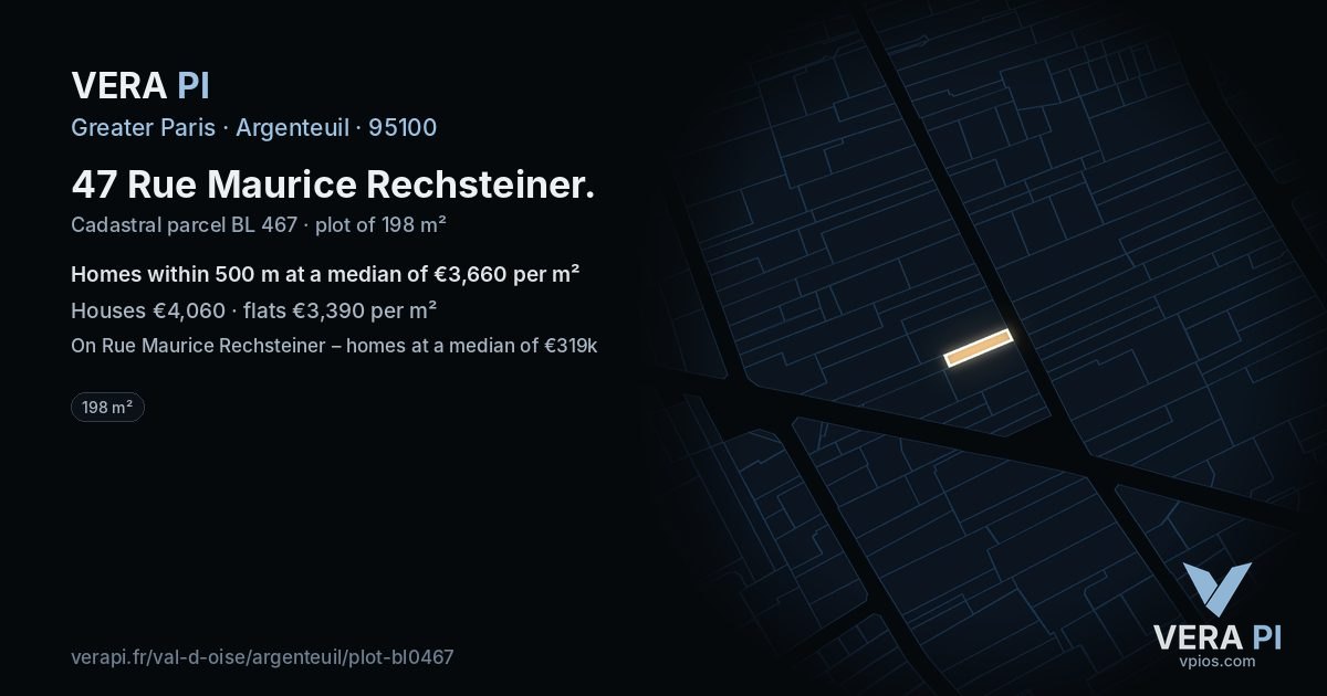 47 Rue Maurice Rechsteiner, Argenteuil at night – the plot lit, the parcels around coloured by the prices near them