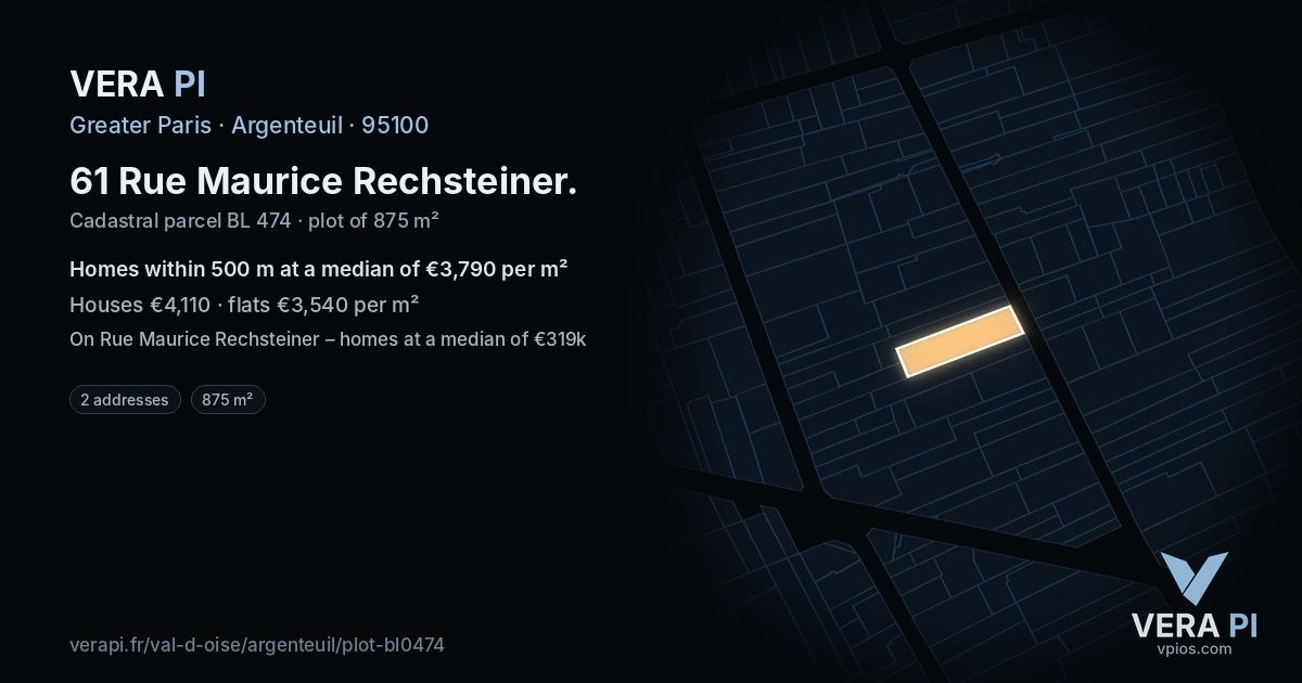 61 Rue Maurice Rechsteiner, Argenteuil at night – the plot lit, the parcels around coloured by the prices near them
