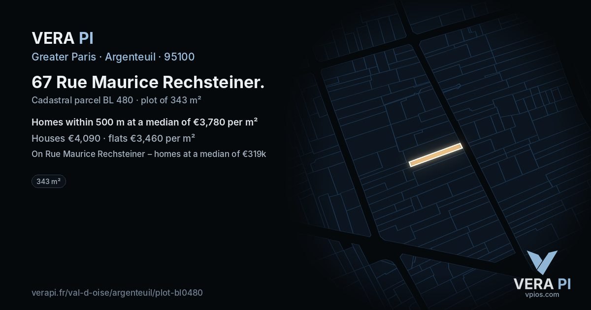 67 Rue Maurice Rechsteiner, Argenteuil at night – the plot lit, the parcels around coloured by the prices near them