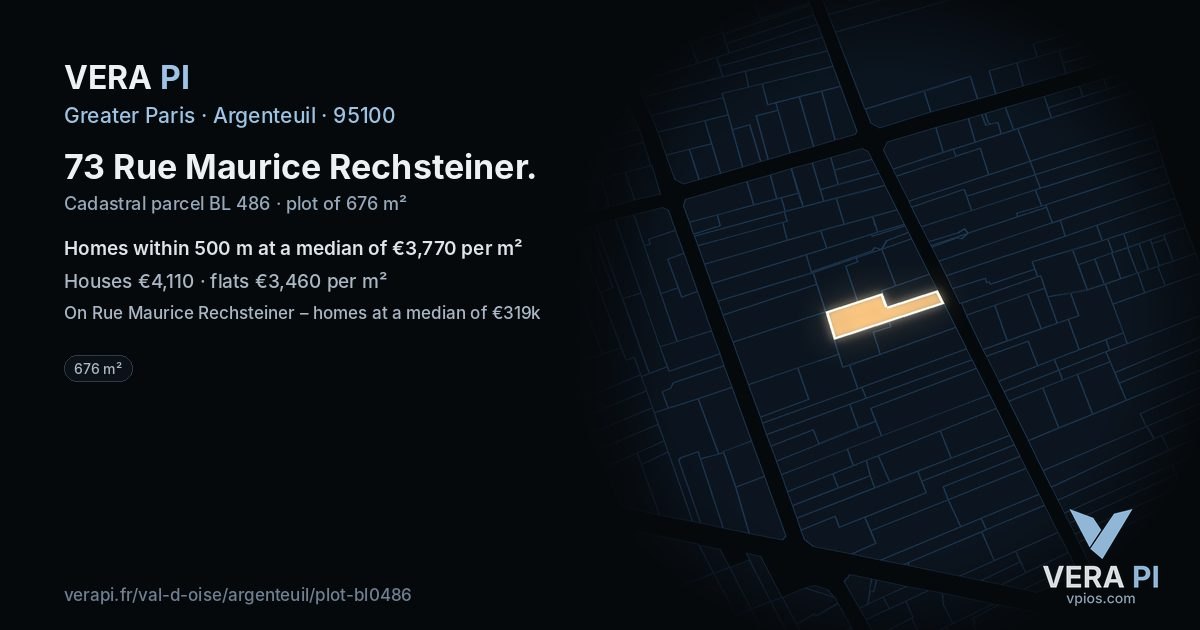 73 Rue Maurice Rechsteiner, Argenteuil at night – the plot lit, the parcels around coloured by the prices near them