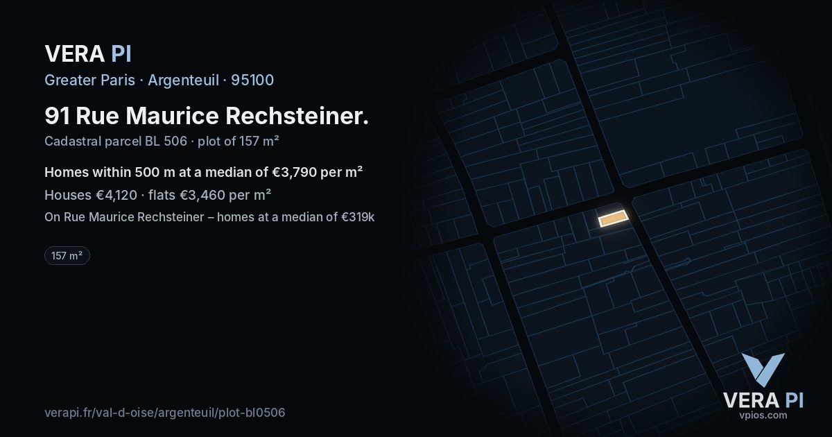 91 Rue Maurice Rechsteiner, Argenteuil at night – the plot lit, the parcels around coloured by the prices near them