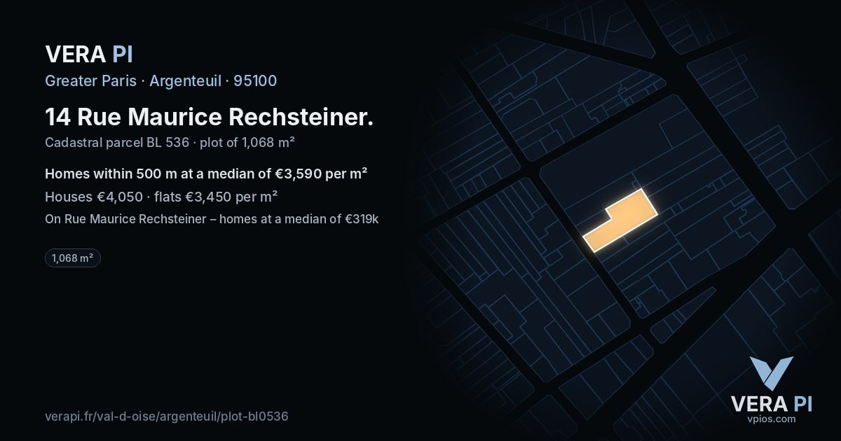 14 Rue Maurice Rechsteiner, Argenteuil at night – the plot lit, the parcels around coloured by the prices near them