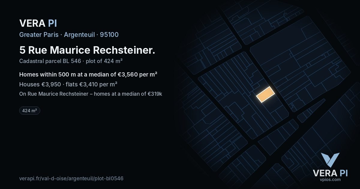 5 Rue Maurice Rechsteiner, Argenteuil at night – the plot lit, the parcels around coloured by the prices near them