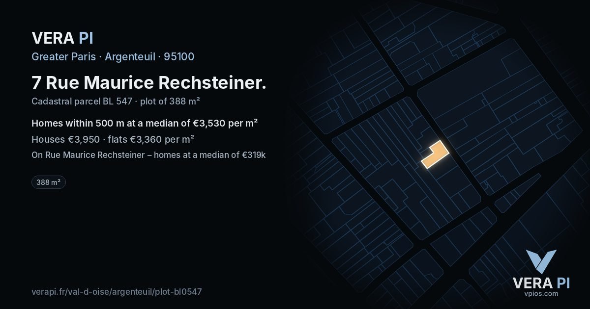 7 Rue Maurice Rechsteiner, Argenteuil at night – the plot lit, the parcels around coloured by the prices near them