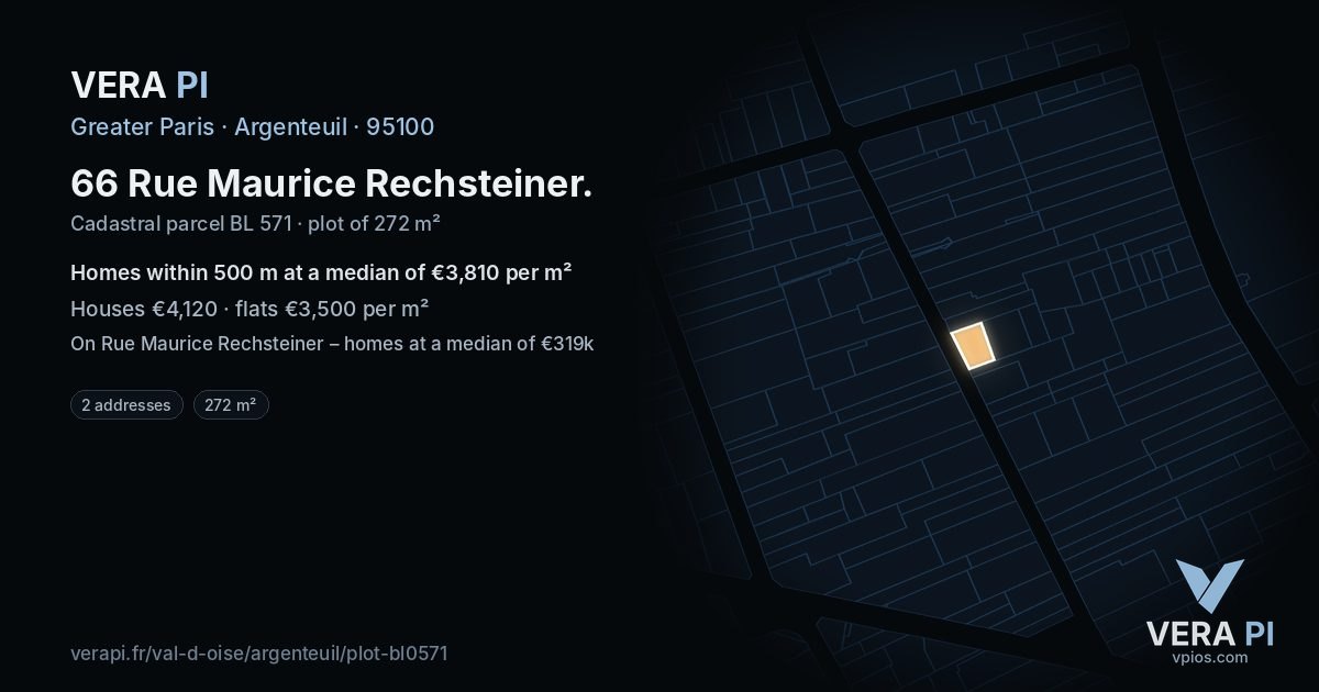66 Rue Maurice Rechsteiner, Argenteuil at night – the plot lit, the parcels around coloured by the prices near them