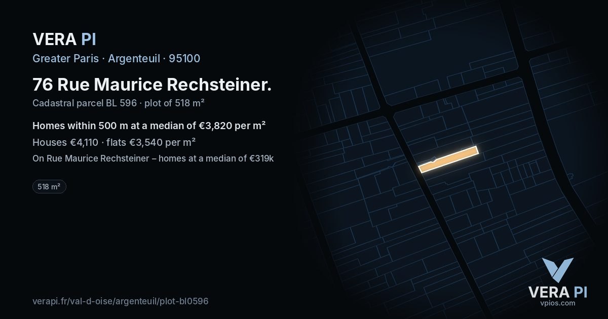 76 Rue Maurice Rechsteiner, Argenteuil at night – the plot lit, the parcels around coloured by the prices near them