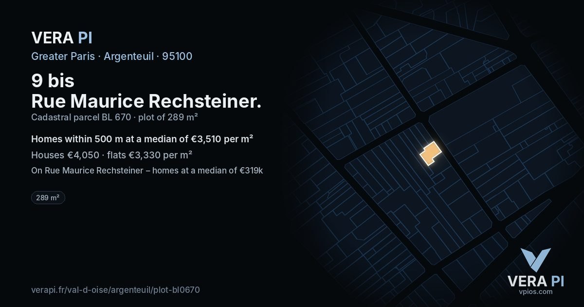 9 bis Rue Maurice Rechsteiner, Argenteuil at night – the plot lit, the parcels around coloured by the prices near them