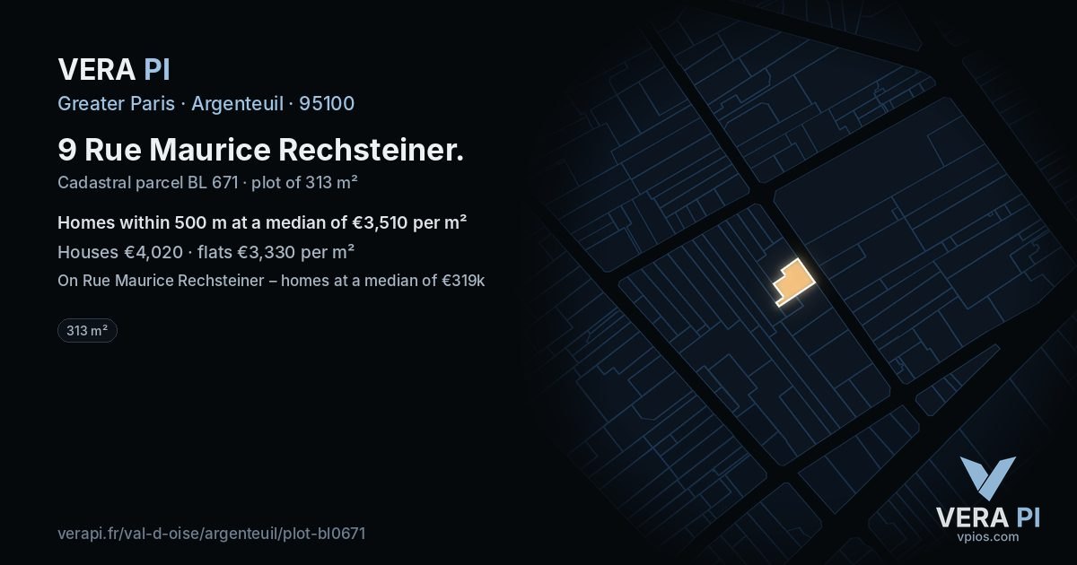 9 Rue Maurice Rechsteiner, Argenteuil at night – the plot lit, the parcels around coloured by the prices near them