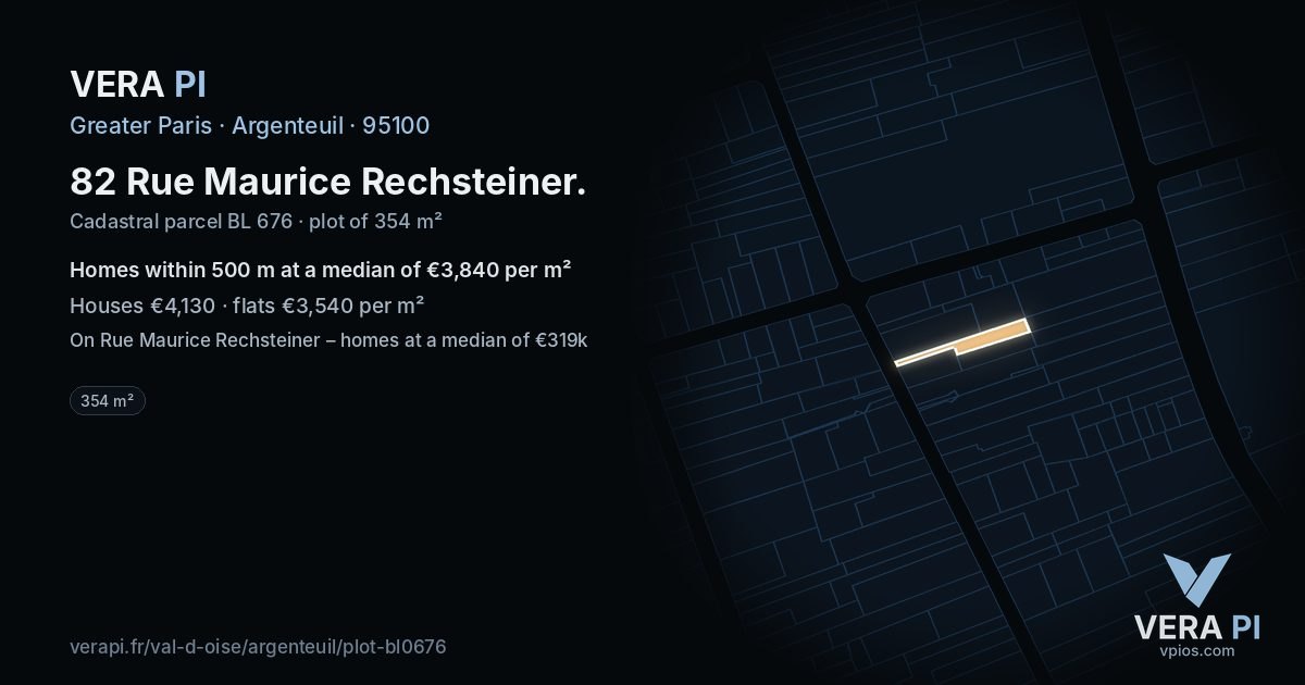 82 Rue Maurice Rechsteiner, Argenteuil at night – the plot lit, the parcels around coloured by the prices near them