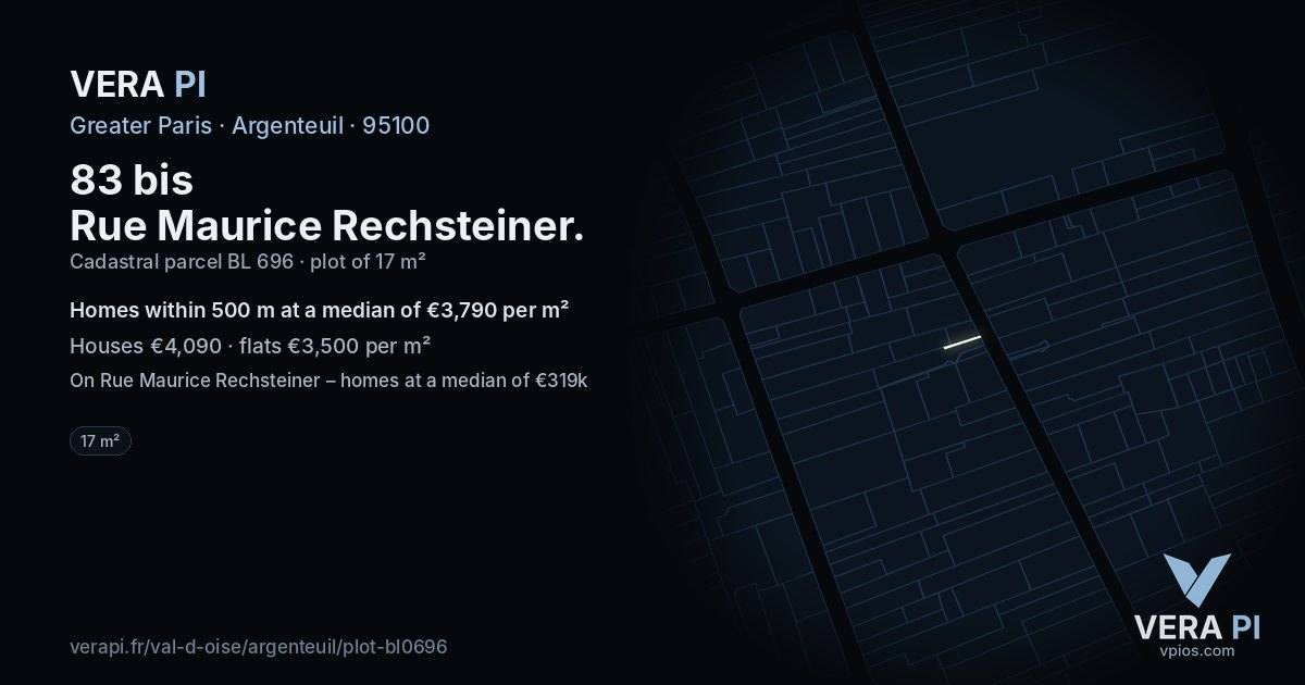 83 bis Rue Maurice Rechsteiner, Argenteuil at night – the plot lit, the parcels around coloured by the prices near them