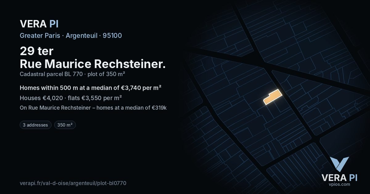29 ter Rue Maurice Rechsteiner, Argenteuil at night – the plot lit, the parcels around coloured by the prices near them