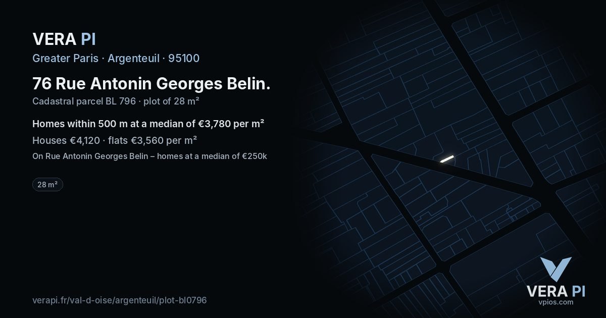76 Rue Antonin Georges Belin, Argenteuil at night – the plot lit, the parcels around coloured by the prices near them