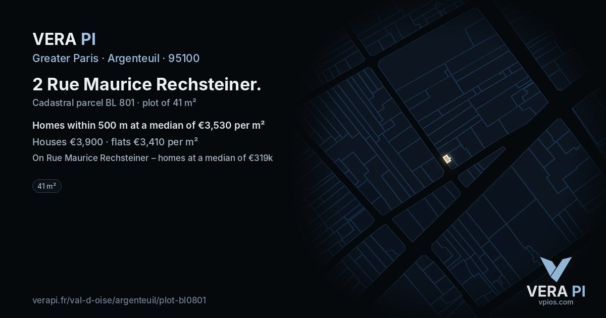 2 Rue Maurice Rechsteiner, Argenteuil at night – the plot lit, the parcels around coloured by the prices near them