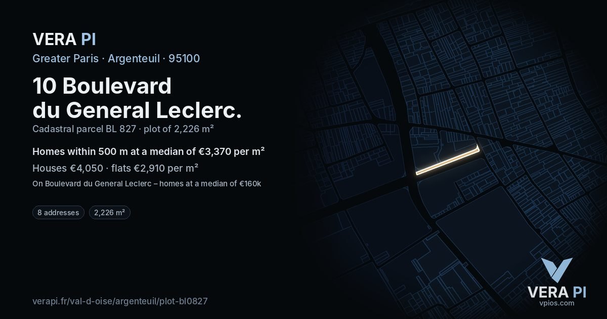 10 Boulevard du General Leclerc, Argenteuil at night – the plot lit, the parcels around coloured by the prices near them