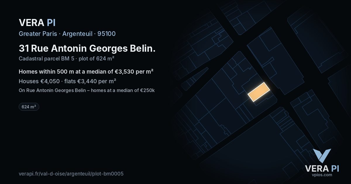 31 Rue Antonin Georges Belin, Argenteuil at night – the plot lit, the parcels around coloured by the prices near them