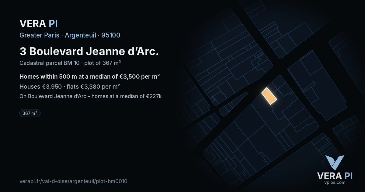 3 Boulevard Jeanne d’Arc, Argenteuil at night – the plot lit, the parcels around coloured by the prices near them