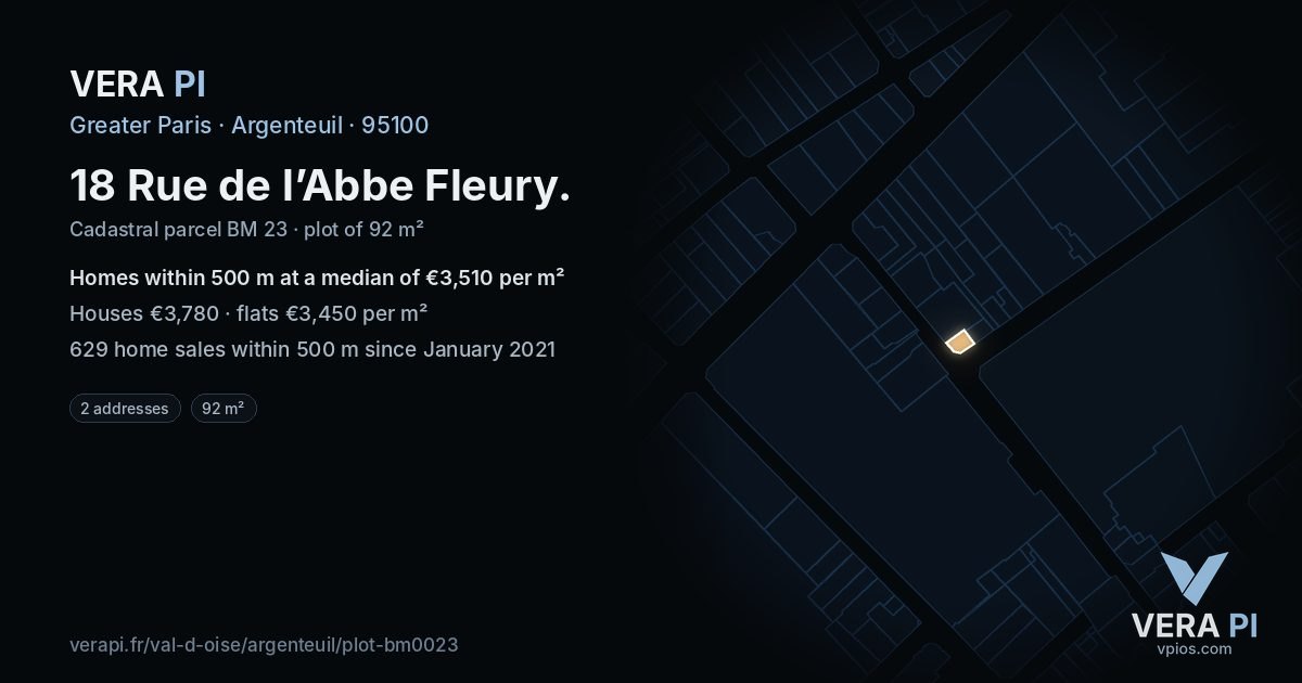 18 Rue de l’Abbe Fleury, Argenteuil at night – the plot lit, the parcels around coloured by the prices near them