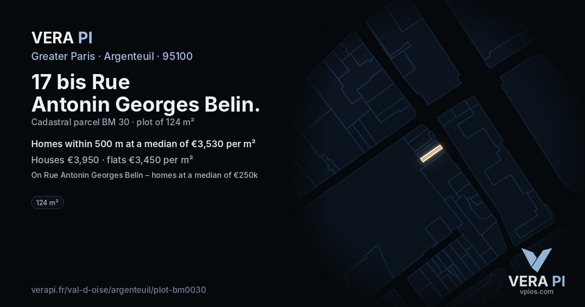 17 bis Rue Antonin Georges Belin, Argenteuil at night – the plot lit, the parcels around coloured by the prices near them