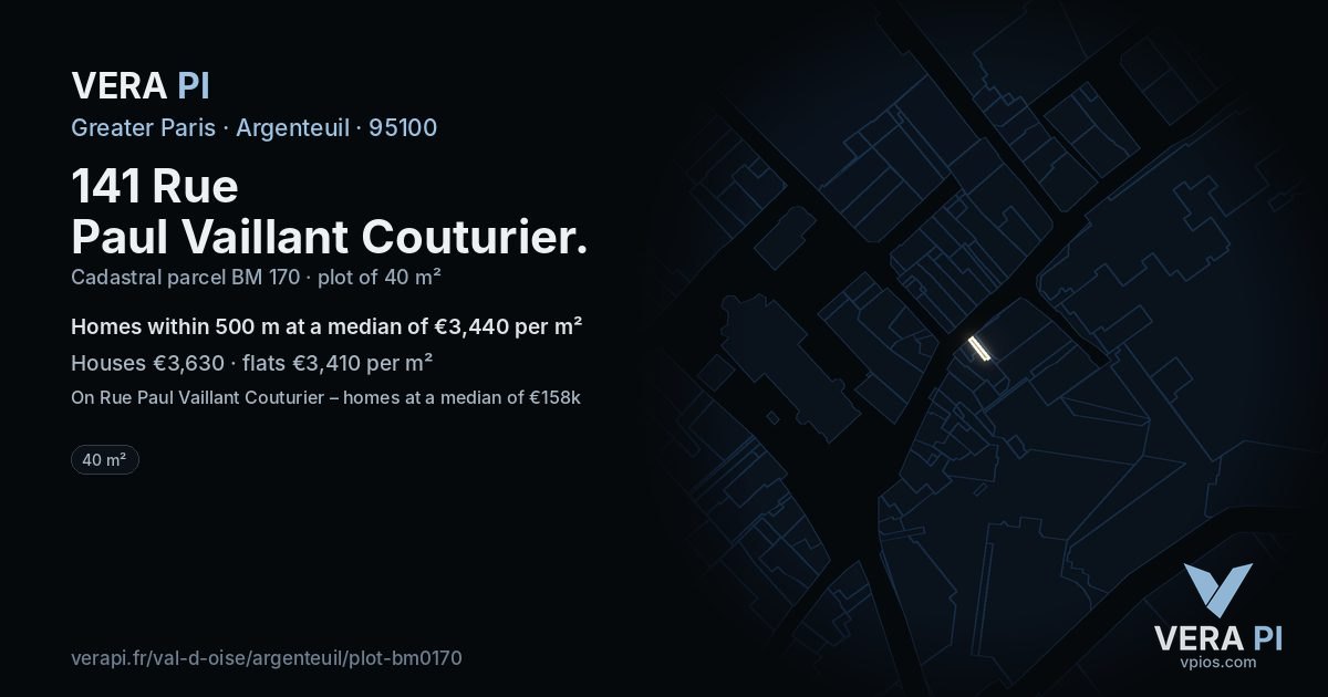 141 Rue Paul Vaillant Couturier, Argenteuil at night – the plot lit, the parcels around coloured by the prices near them