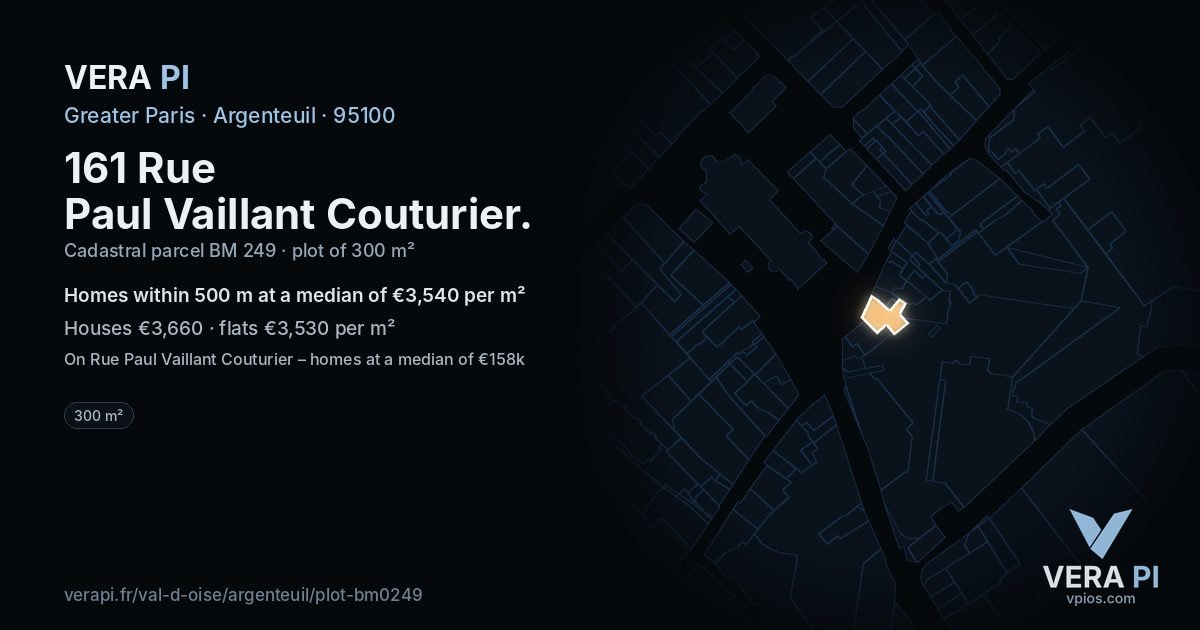 161 Rue Paul Vaillant Couturier, Argenteuil at night – the plot lit, the parcels around coloured by the prices near them