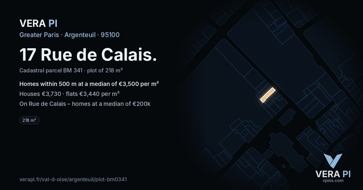 17 Rue de Calais, Argenteuil at night – the plot lit, the parcels around coloured by the prices near them