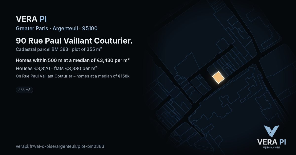 90 Rue Paul Vaillant Couturier, Argenteuil at night – the plot lit, the parcels around coloured by the prices near them